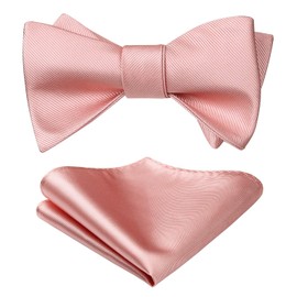 HISDERN Bow tie for men, bow tie with pocket square, bow ties in plain, accessories to match shirt and suit or tuxedo, pink