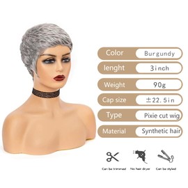 MUJGOO Grey Short Hair Pixie Cut Wig for Black Women Synthetic Hair Gray Pixie Cut Wig with Bangs Layered Fashion Natural Soft Non-Gum Short Pixie Wigs Hair Replacement Wig(Pixie Grey)
