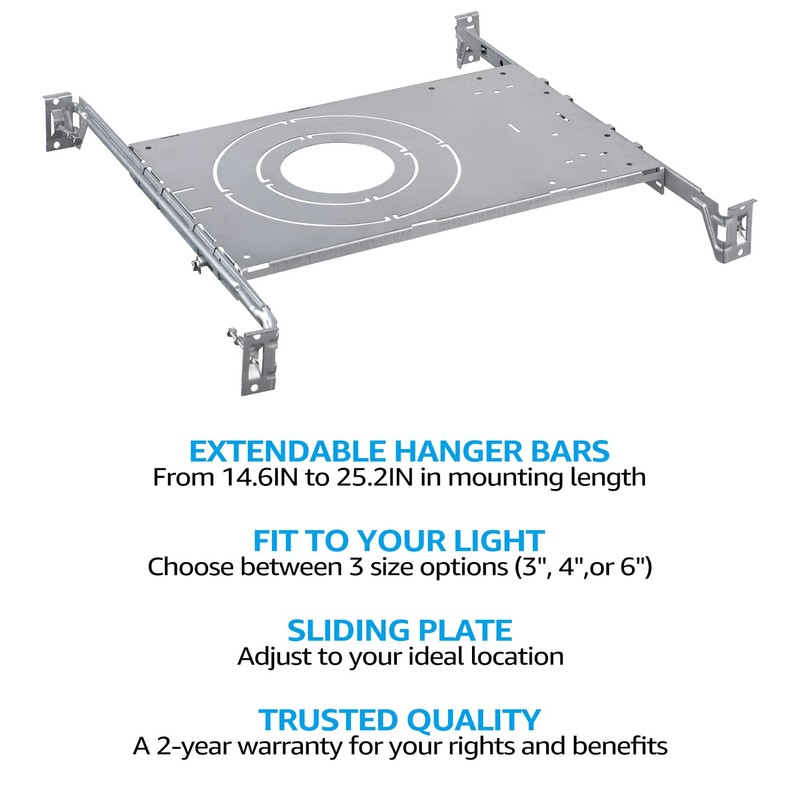 TORCHSTAR New Construction Mounting Plate, 3/4/6 Inch LED Recessed Lighting