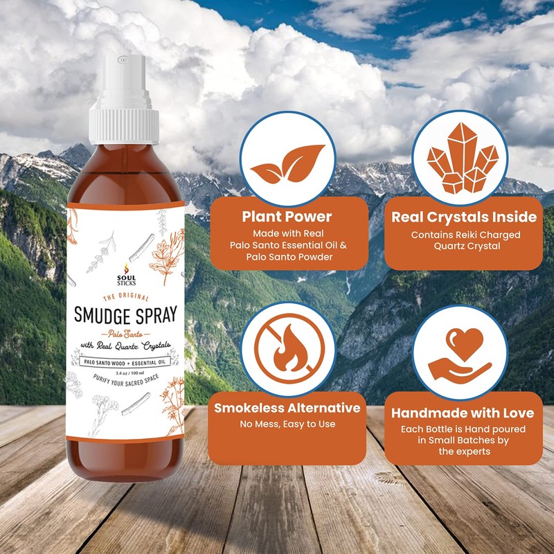 SOUL STICKS Palo Santo Smudge Spray – 3.5oz Smokeless Energy