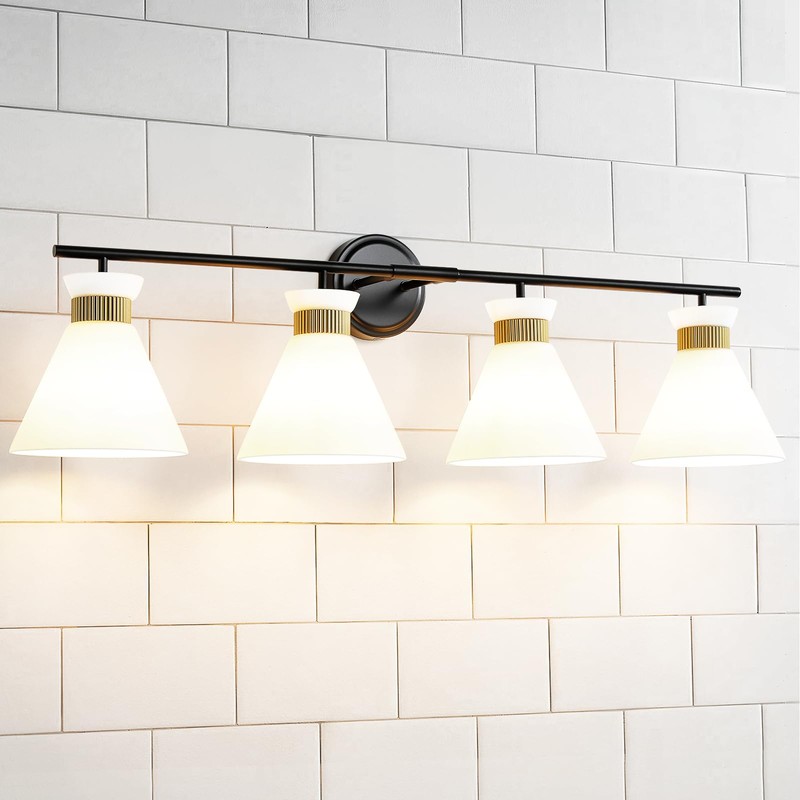 WOSHITU Bathroom Vanity Light Fixtures: 4-Light Mid Century Modern Vanity