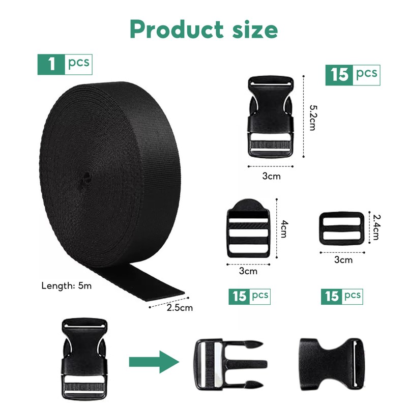 lbxtswpl Nylon Heavy Webbing Strap, 5M Flat Side Release Buckles,
