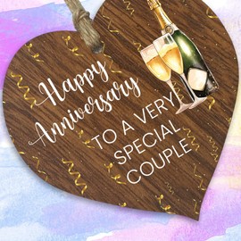 To a very special couple Hanging Wooden Heart Sign Plaque - Cute Anniversary Birthday Valentines Gifts for Girlfriend Wife Dark Wood Hearts Sign, Rude Romantic I Love You Gifts for Her Him