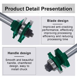 MAYLINE 1/2 Inch Shank Router Bit Set 3PCS Door&Drawer Front Edging Router Bits Sets, Woodworking Milling Cutter Tongue Groove Rail Stile Cabinet Cutter Wood Miter Carbide CNC (Green)