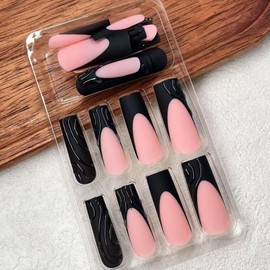 FNKFNK Pink Press on Nails Medium Almond Fake Nails with Rhinestones Design Pink Glitter French Tip False Nails Glossy Cute Heart Stick on Nails Reusable for Women 24Pcs
