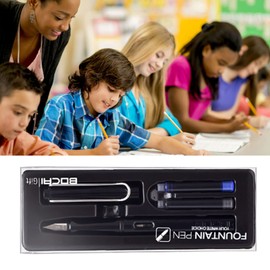 Pluma Estilográfica Recargable con Cartucho de Tinta, en Acero Inoxidable Cromado, Juego de Escritura con Punta de 0,38 Mm, Ideal para Escritura y Dibujo