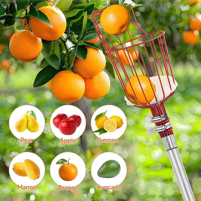 SANLIKE Fruit Picker Pole with Basket 12FT Adjustable Higher Lightweight