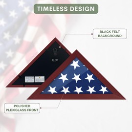 ILOT Flag Case - Small Solid Wood Military Flag Display Case for 3'x5' American Veteran Burial Flag with Polished Plexiglass