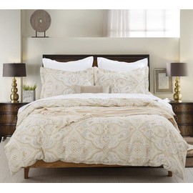 DAUAOTO Duvet Cover California King Size Set - 104"X96" Cover + 2 Shams, Cotton Bedding Set Gold Gray Pattern, Yellow Grey