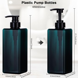 Yebeauty Pump Bottle Dispenser, 22oz 650ml Plastic Shampoo Pump Dispenser Shower Soap Dispenser Refillable Liquid Containers for Conditioner Body Wash, Bathroom Kitchen, 2 Pack Dark Blue