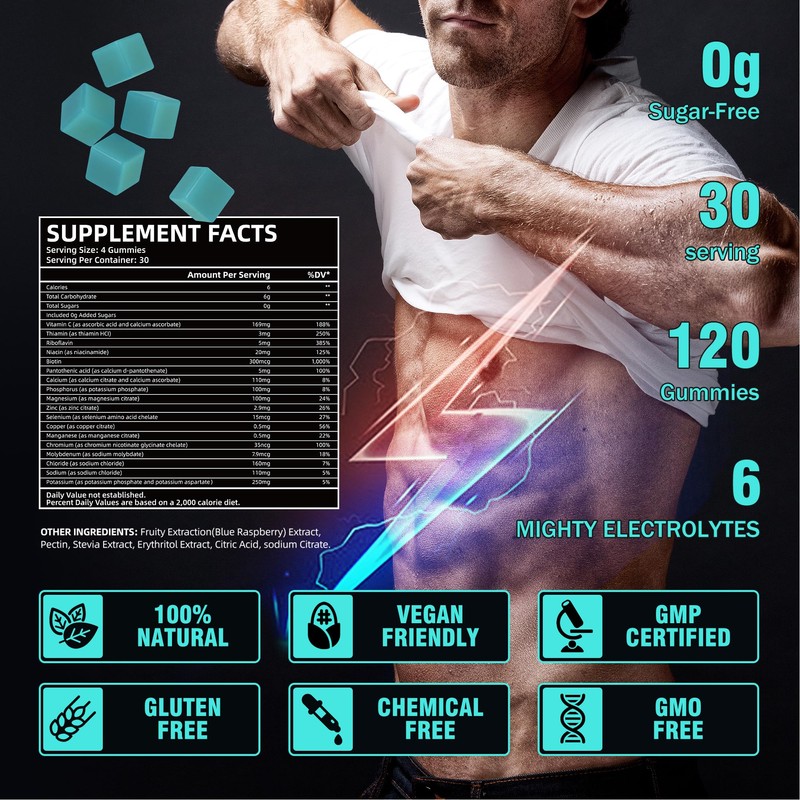 VIFSSG Electrolytes Gummies No Sugar, 120 Chewable Electrolyte Gummies with