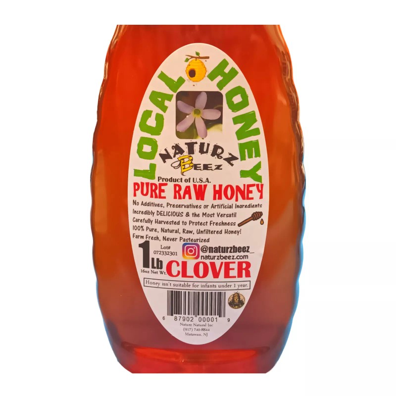 Naturz Beez RAW HONEY CLOVER 1LB 454g Squeeze Bottle 100%