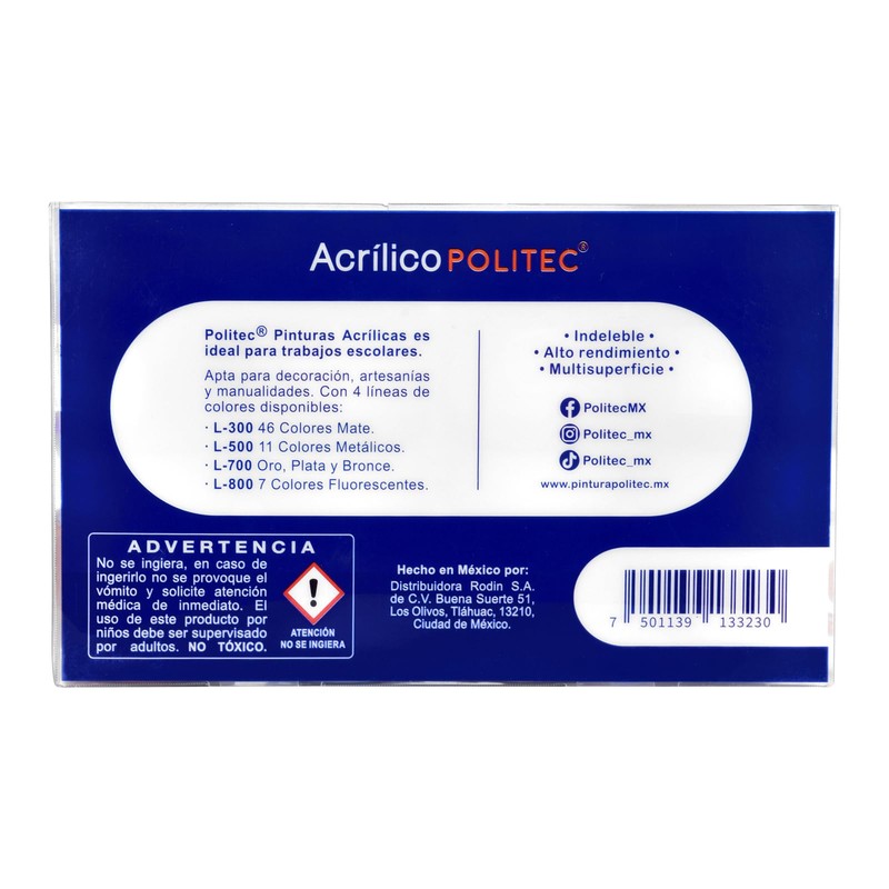 Set Con 8 Piezas De Acrilico Politec 30ml Metalico