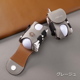 COGURE Genuine Leather Golf Ball Case for Men Women 2 Balls Tea Storage Green Fork Marker Glove Holder Swivel Clip with Gift Box CopGBC-R Right Hip Type Greige