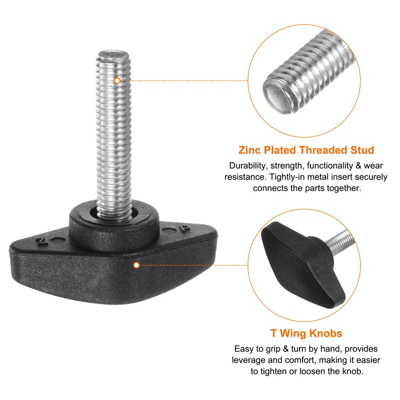 sourcing map 25pcs Tee Wing Knobs Thumb Screws M6 x