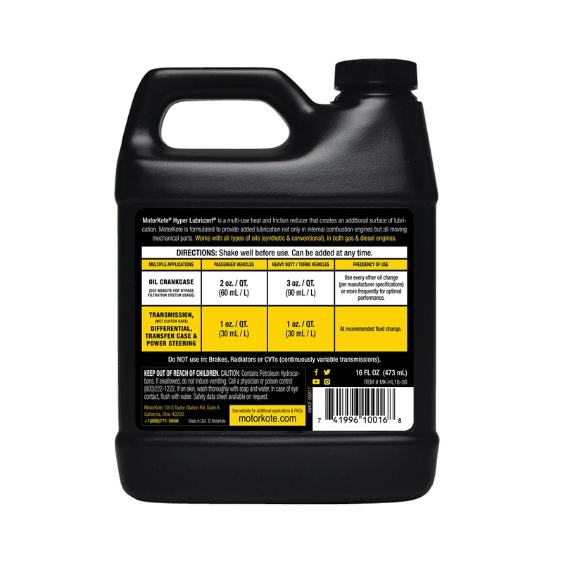 Motorkote Hyper Lubricant Engine Treatment, MK-HL16-06, 16-Ounce, Single