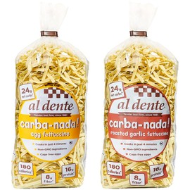 Al Dente Carba-Nada Egg Fettuccine & Roasted Garlic Fettuccine Variety - Low Carb, High Protein - Keto & Point-Based Diet-Friendly, Cage-Free Eggs & Non-GMO Ingredients. 10oz Bags (2 Bags of Each)