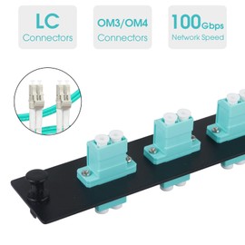 Duogalia 3 Duplex LC/OM3 Fiber Patch Panel with Duplex Multimode Aqua Blue LC Adapters, 6 Fiber Ports