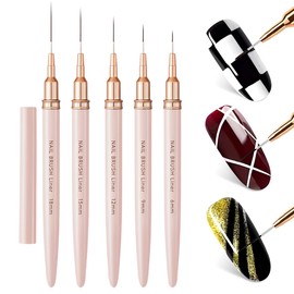 WeddHuis 5 Pieces Thin Nail Design Brush Set for Nail Art, Manicure, Striped Lines, and Gel Painting (6/9/12/15/18 mm) (Pink)