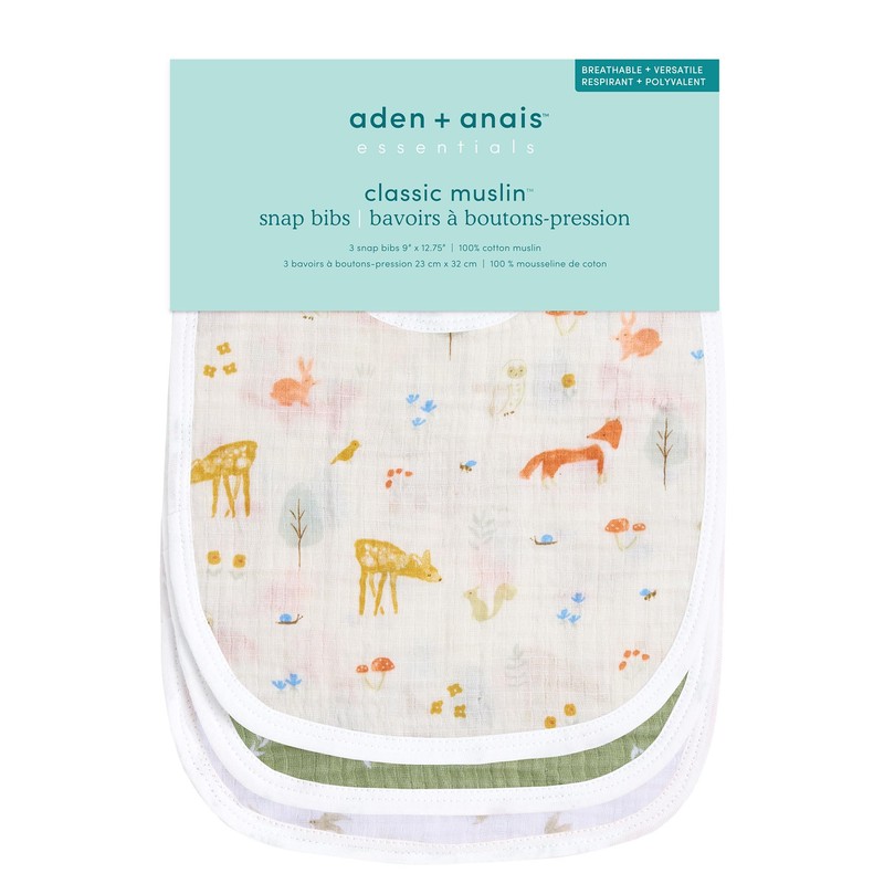 aden + anais essentials snap bibs sage woodland 3 pack
