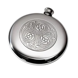 Wentworth Pewter - Kells Celtic Polished Round Pewter Sporran Flask, Spirit Flask, 4oz Capacity