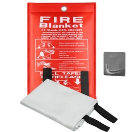 1 Pack Fire Blanket 1m X 1m,Emergency Fire Blanket for Kitchen Quick Unfolding Fiberglass Flame Retardant W/Hooks Fire Blankets, Heavy Duty Fire Suppression Blankets for Home, Office & Caravan