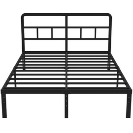 DiaOutro 14 Inch Full Size Bed Frame with Headboard No Box Spring Needed, Heavy Duty Metal Platform with Steel Slat, Mattress Foundation, Easy Assembly, Noise Free, Black