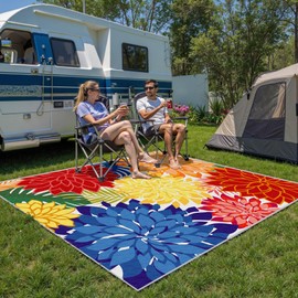 Arenarug Arenarug Indoor Outdoor Area-Rug Washable Multicolored Patio Rug Tropical Botanical Modern Floral Indoor Outdoor Carpet Non-Slip for Patio, Deck, Backyard, Porch (5x8)