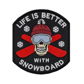 Life is Better with Snowboard, Funny Skull with Boards, Sarcastic, Extreme Embroidered Patch Iron on. Size: 3.9 x 3.9 inches