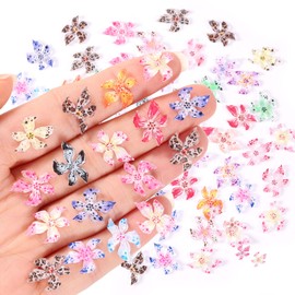 BOXOB 60pcs Flower Nail Charms, Resin 3D Hawaii Flowers Nail Charms Colorful Summer Floral Art Decor Supplies for Women Manicure Decorations
