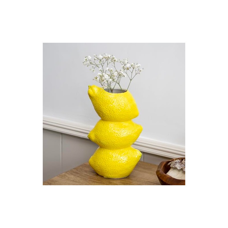 Triple Lemon Stack Vase Ceramic Yellow Summer Fruit Flower Bud