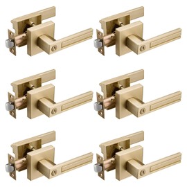 NCSEN 6 Pack Gold Privacy Door Handles, Interior Door Knobs for Bed and Bath, Heavy Duty Door Lever Satin Brass