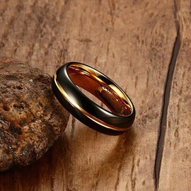 HXNIBATSAR Classic 8mm Tungsten Carbide Wedding Band Grooved Center Mens Ring Matte Brushed Finish Beveled Polished Edge Comfort Fit (Black-Gold2, 11)