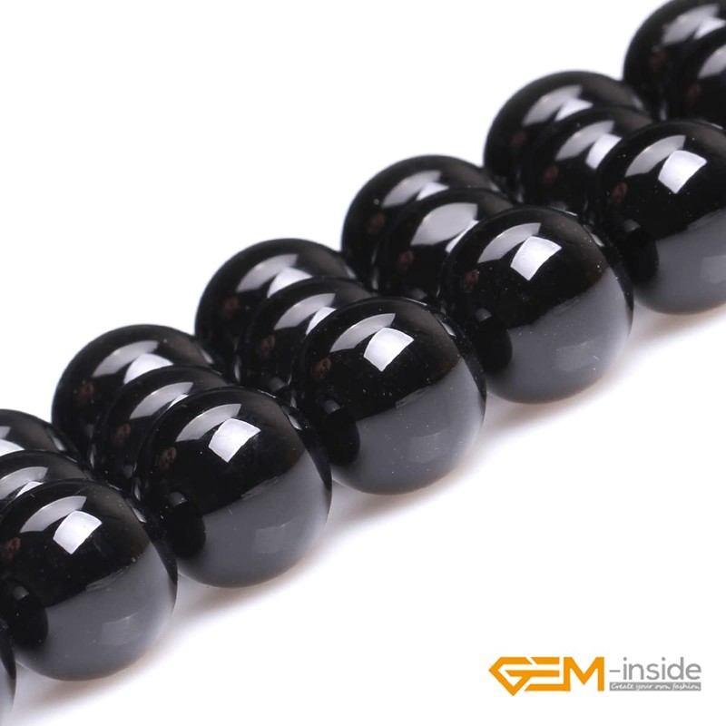 GEM-inside 14mm Round Black Agate Beads Strand 26-28 Pcs At