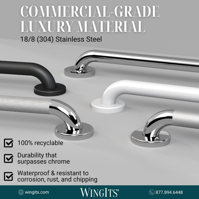 WingIts WGB6SS24 STANDARD Grab Bar, Concealed Mount, Satin Stainless Steel,