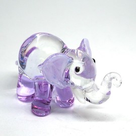 ZOOCRAFT Lucky Elephant Figurines Purple Hand Blown Art Glass Collectible Animal Ornament Gift Decor, 1.5 x 2.5 x 1.8 inches