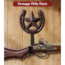 Adowes Gun Rack for Wall Single Western Rifle Wall Mount Metal Wall Gun Holder Shotgun Wall Mount Sword Display Rack Bow Hanger Texas Star and Horseshoe Vintage Wall Decor 2 Pcs Gun Gift for Men