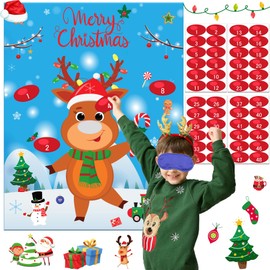 Christmas Games for Family Party Pin The Nose On The Reindeer with 48pcs Stickers Christmas Party Games for Kids Kindergarten Toddler Preschool School Classroom Activities Xmas Holiday Party Favors