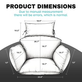 CTLAMK Egg Chair Cushion Replacement, Waterproof Thicken Hanging Egg Swing Chair Cushion for Outdoor Furniture, Wicker Rattan Hammock Basket Cushion with Headrest Pillow 47x31.5x4.7 inch, Grey