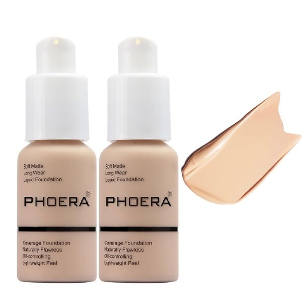 Meifen 2 Pack PHOERA Foundation, Flawless Soft Matte 24HR Oil
