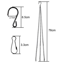 MZMing Pack of 3 76 cm Hanging Baskets, 3-Strand Metal Chain, Replacement Chain Hanger with Hook and Clip for Hanging Garden Flower Pots, Planters, Bird Feeders, Lanterns, Chalkboards Ornaments - Black