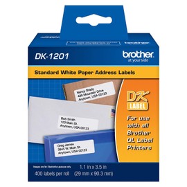 DK-1201 Die-Cut Standard Address Labels – Long Lasting Reliability, Die-Cut Standard Address Paper Labels, 1.14” x 3.5” Individual Label Size, 4800 Labels / 12 Rolls
