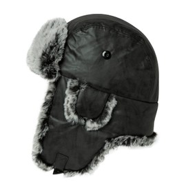 Comhats Winter Trapper Hat Faux Leather Aviator Pilot Hat Men Women Warm Lined Faux Fur Hat with Windproof Ear Flaps, 92682_Black (Faux Leather)