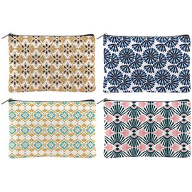 Hobbspring 4Pcs Boho Makeup Bags 5.91x9.06 inch Floral Canvas Cosmetic Bags with Zipper Canvas Travel Toiletry Pouches for Women Party Shopping Home Accessories(Orange Blue Green Gold)
