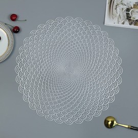 Hosoncovy 4 Pack Decorative PVC Placemats Table Mats Hollow Dining Table Place Mats Heat Resistant Non-slip Dining Placemats for Home Kitchen Wedding (Silver)
