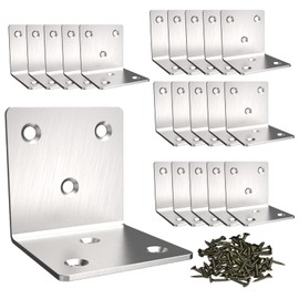 Silver Stainless Steel Corner Bracket,Joint Right Angle Bracket, L Shape Heavy Duty Metal Corner Brace Shelf Supporter for Wood Aufuga (10, 2x2x2)