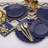 LIYH 210pcs Blue Plastic Dinnerware Set Navy Blue Plastic Scalloped