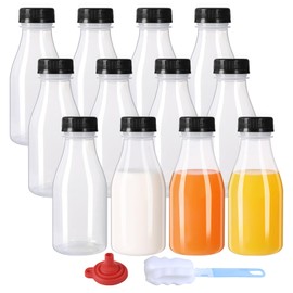 ZMCYN 12 Pack 250ml Plastic Milk Bottles with Lids (Dishwasher Safe), PP Heat Resistant Mini Milk Juice Bottles, Reusable Small Plastic Milk Bottles for Juice, Smoothie, Homemade Beverage