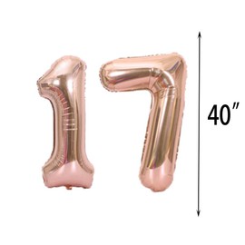 Sweet 17th Birthday Decorations Party Supplies,Rose Gold Number 17 Balloons,17th Mylar Balloons Rose Gold Foil Fringe Curtains Photo Backdrop Great 17th Birthday Gifts for Girls,Women,Men,Photo Props