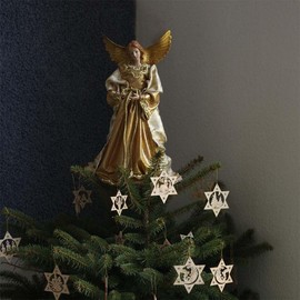 FADEDA Angel with Fabric Dress, Gold/Height: 35 cm/Hand-Painted/Detailed Nativity Scene Figures - Christmas Table Decoration Nativity Accessories